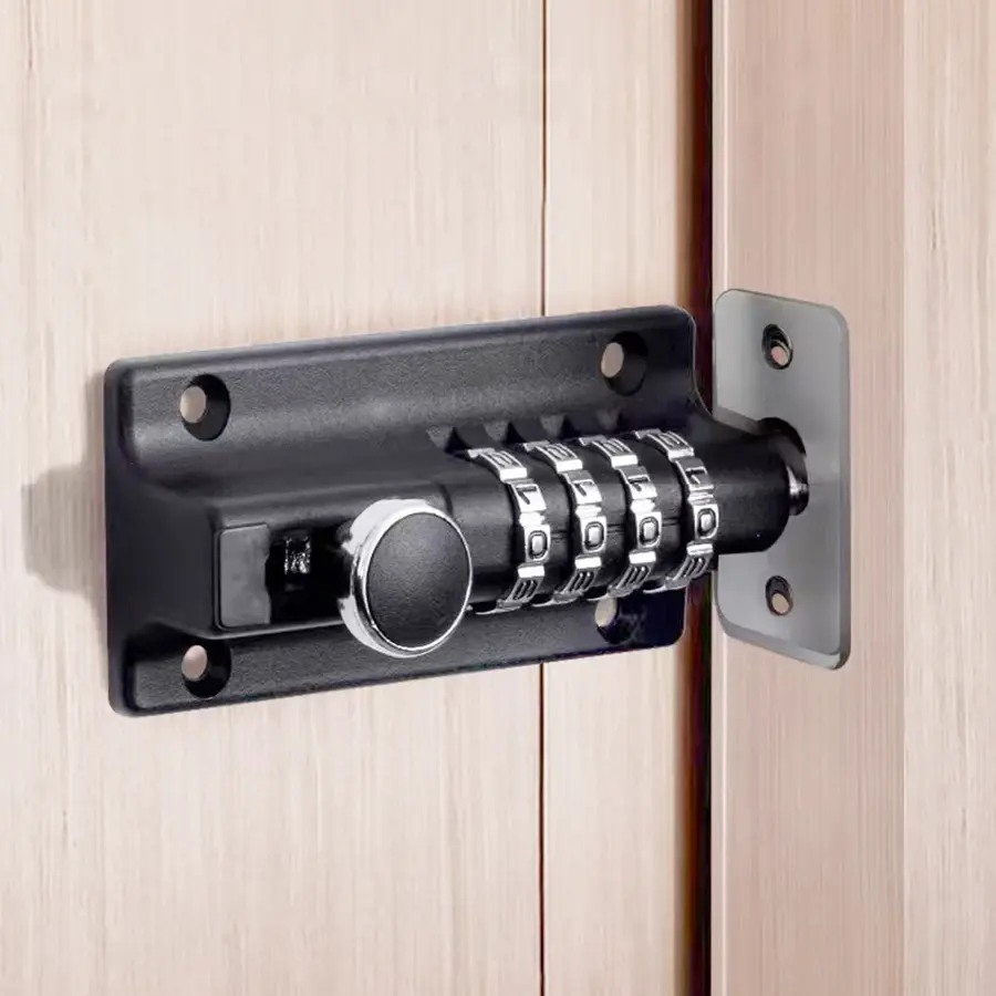 Fechadura de Senha Antifurto em Metal Preto e Prata com Trinco para Porta, Cadeado de Combinação Digital de Segurança para Uso Externo em Portões de Madeira e Residências