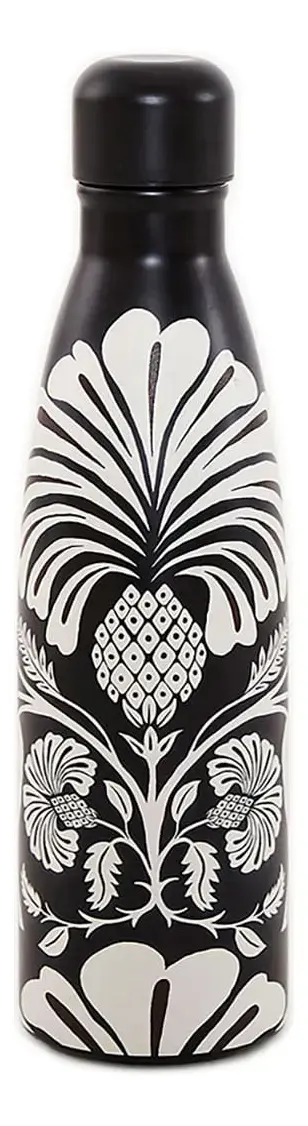 Garrafa Térmica Farm de Aço Inoxidável 500 mL Preta com Desenho Floral - 1