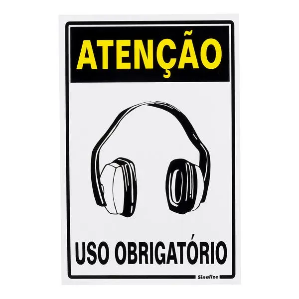 Placa "Uso Obrigatório de Fone de Ouvido" Plástico 15x20cm - 1
