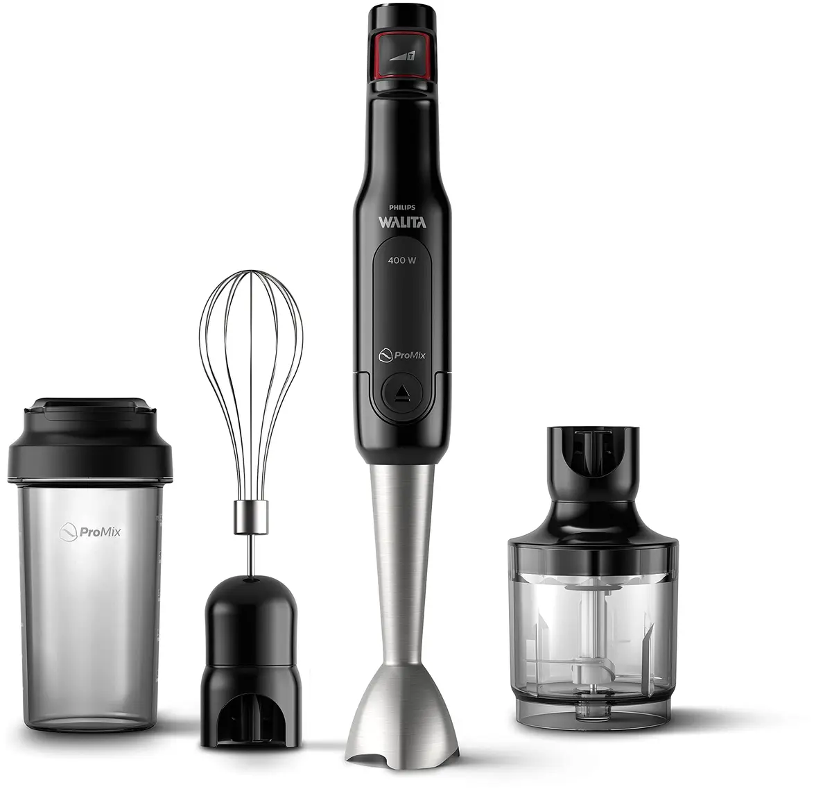 Philips Walita Mixer Pro Mix 4 em 1 SpeedTouch 400W, Preto e Inox | Copo para Viagem – bate e mistura com facilidade e limpeza rápida no preparo (RI2622/72)