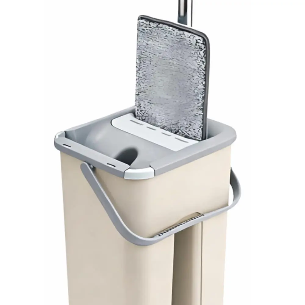 Mop Flat com Balde Duplo 3,5L Cabo Inoxidável 2 Refis (Bege) | Limpeza mais rápida e prática para manter sua casa impecável