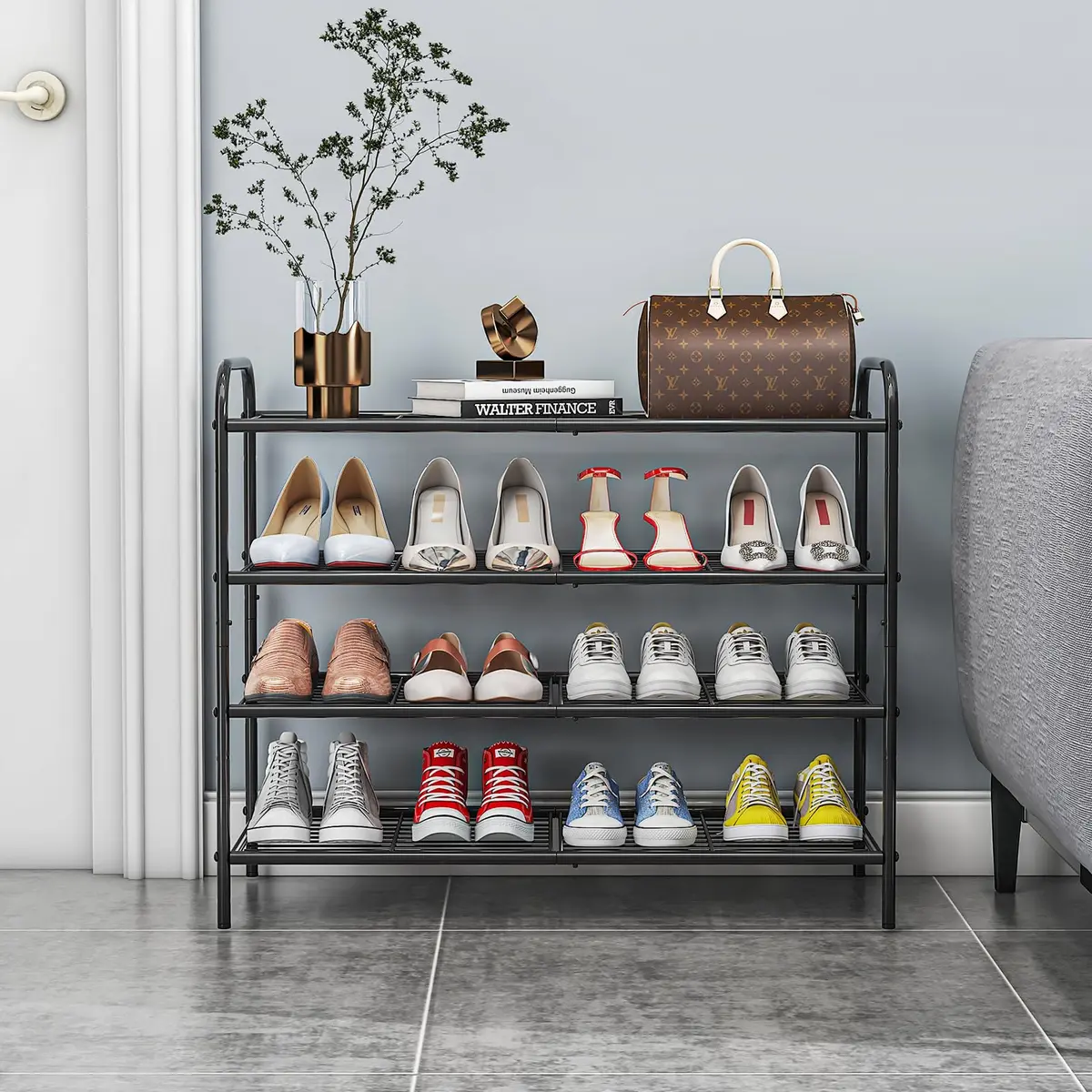 Sapateira Organizadora, Sapateira Hall de Entrada Simples, 4 Prateleiras para 16 Pares, Robusta e Durável, Ideal para Sala de Estar,torre empilhável para sala de estar, entrada, corredor (4 Tier)