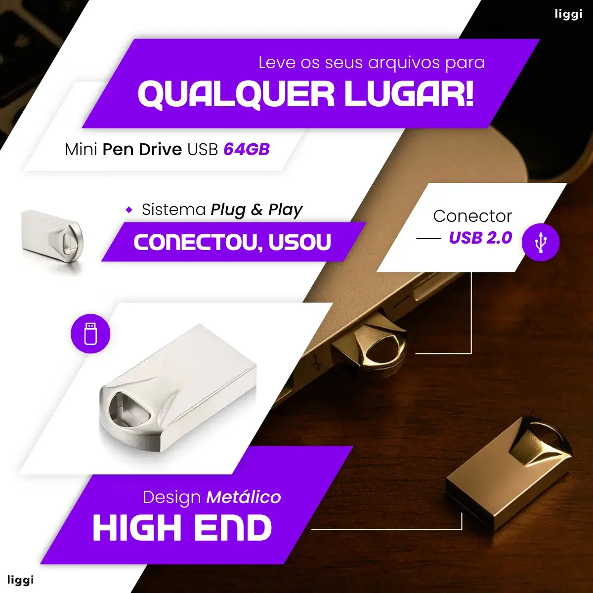 Pen Drive 64gb Mini Usb 2.0 Chaveiro Metalico Resistente Alt Prateado Pen Drive thumbnail 2