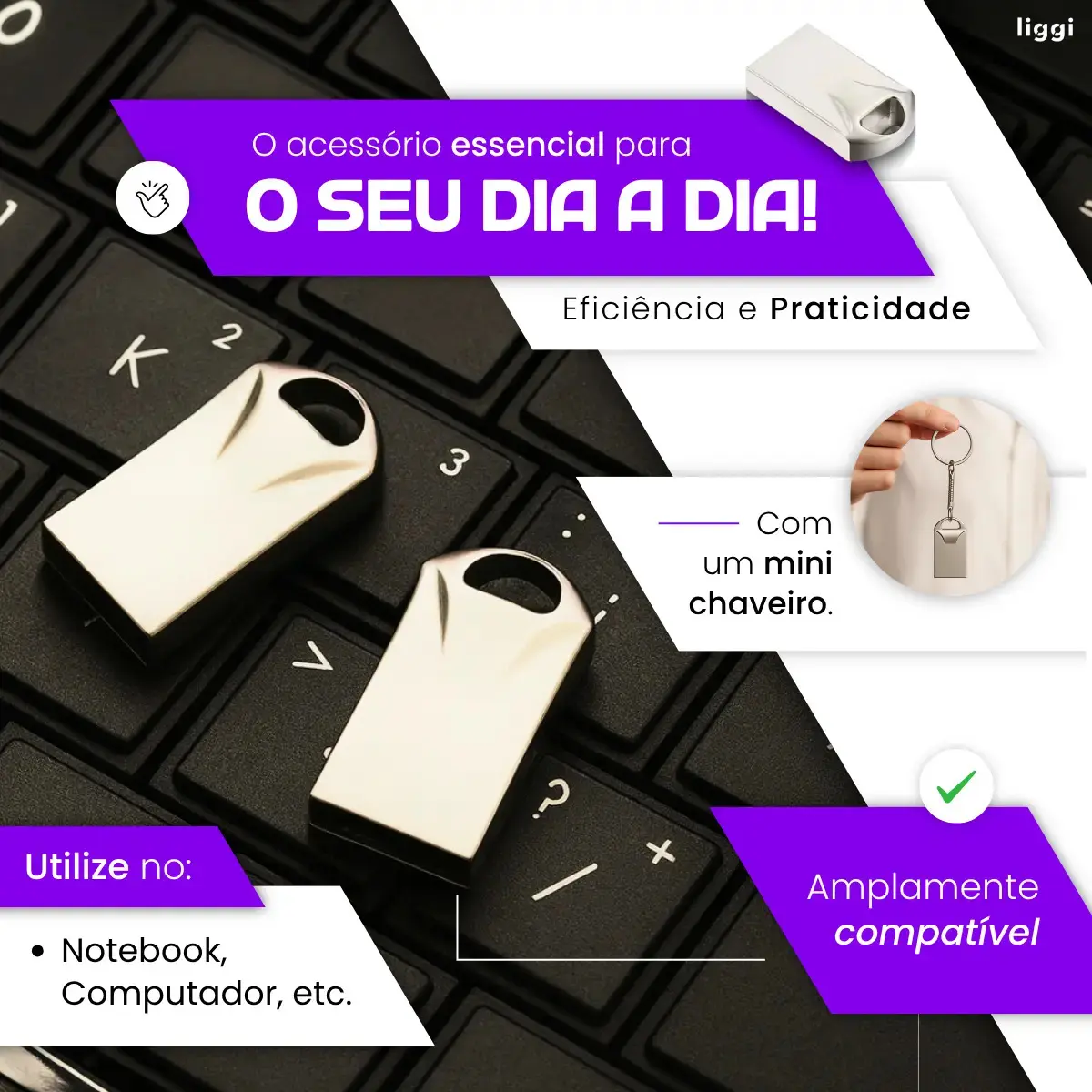 Pen Drive 64gb Mini Usb 2.0 Chaveiro Metalico Resistente Alt Prateado Pen Drive thumbnail 4