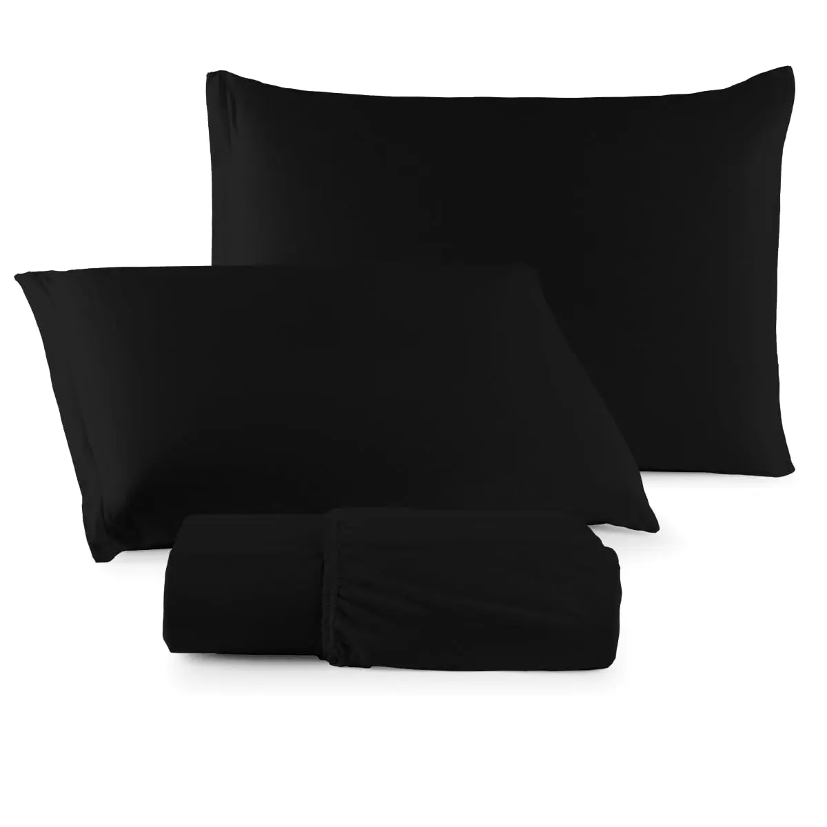 Jogo de Lençol Malha 100% Algodão com Elástico 2 e 3 Peças Liso (Preto, Queen)