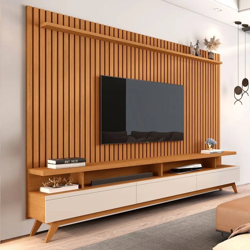Rack com Painel Para TV 72 Polegadas Vivare 3 Gavetas Ripado - Giga Móveis