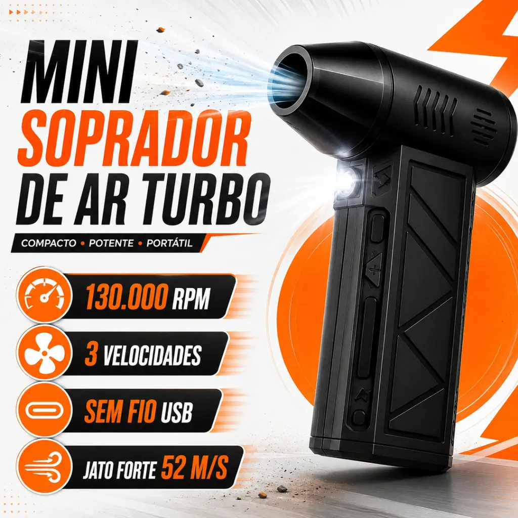 Ventilador Soprador De Ar Turbo 130000RPM Sem Fio Portátil Recarregável USB Limpeza PC Carro