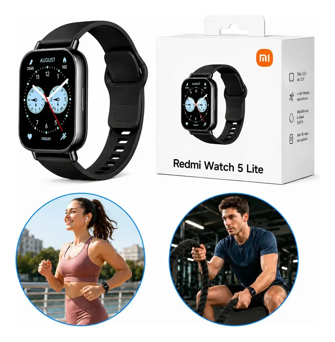 Relógio Smartwatch Redmi Watch 5 Active Lite Xiaomi Preto Prateado - 1