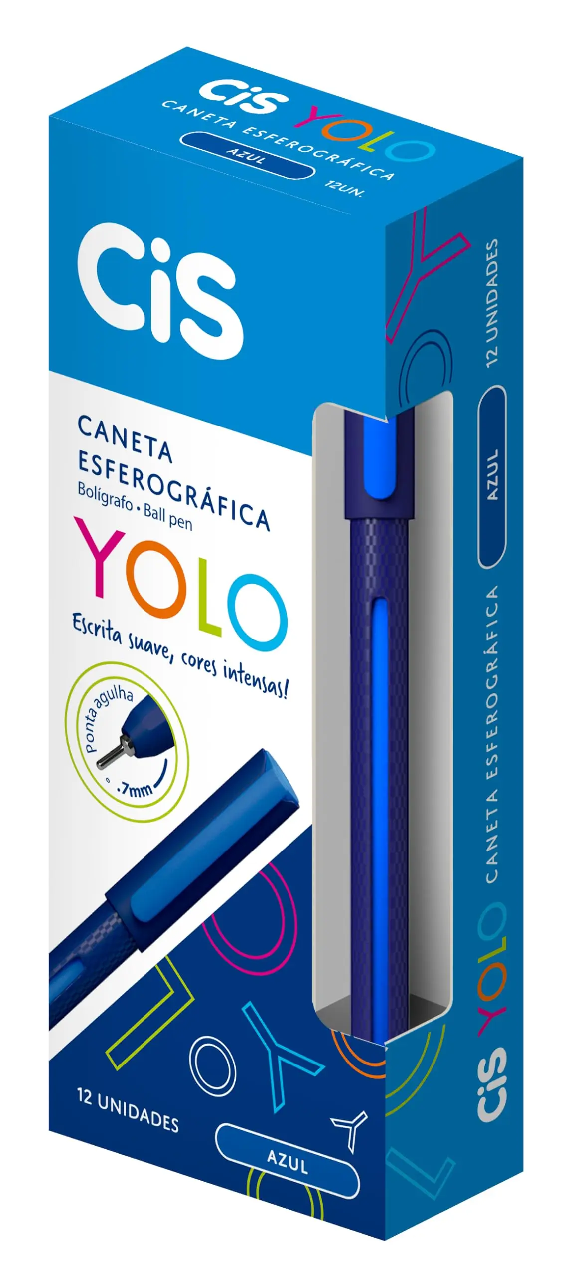 CIS Yolo Caneta Esferográfica - 0.7mm - Azul - Caixa com 12 unidades