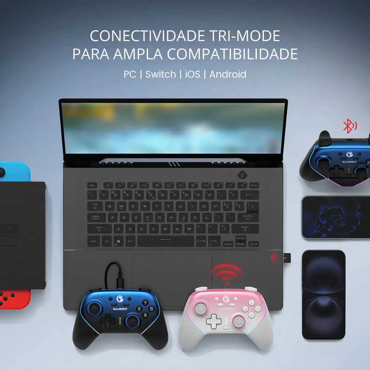 Control Gamesir S N S/F Para Pc Switch Ios Android Celular Hall Effect Anti Drift Rgb Preto Azul thumbnail 5