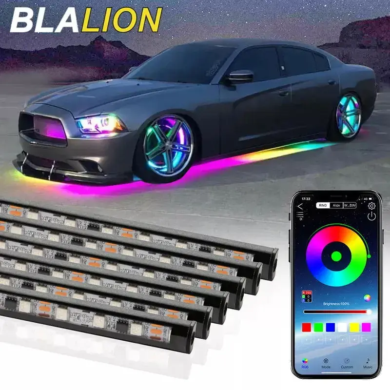 Seametal carro flexível underglow luz de tira led underbody controle remoto app rgb luzes néon atmosfera lâmpada para decoração automóvel