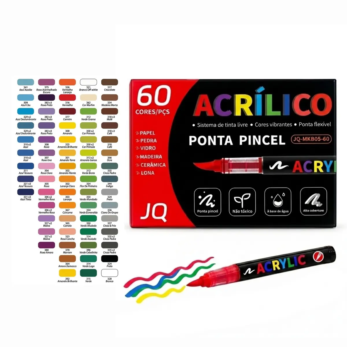 Canetas Acrílicas 60 Cores Marcador Permanente Ponta Pincel Brush