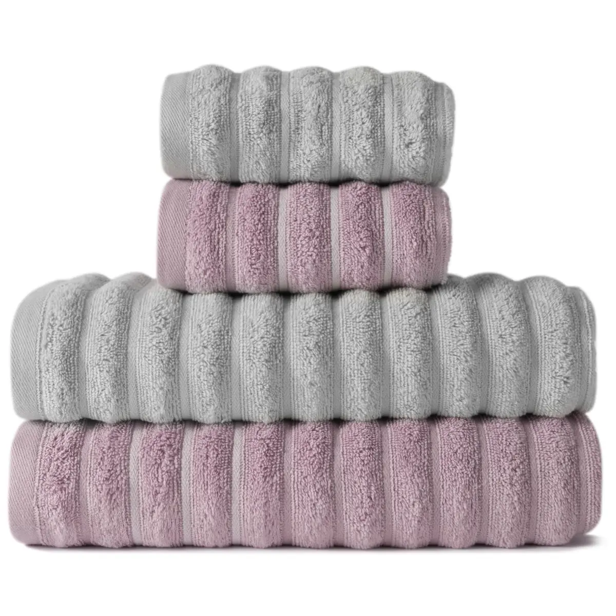 Kit com 4 Toalhas de Banho 100% Algodão Macia Felpuda e Alta Absorção (Cinza e Rosa) - 1