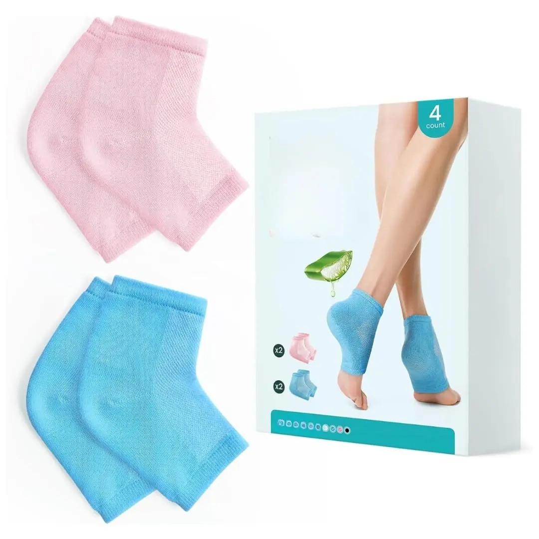 Kit 2 Pares Meias Hidratantes com Gel de Aloe Vera – Tratamento Intensivo para Calcanhares Rachados e Pés Ressecados | Azul & Rosa | Laváveis e Reutilizáveis – Hidratação Profunda Dia e Noite