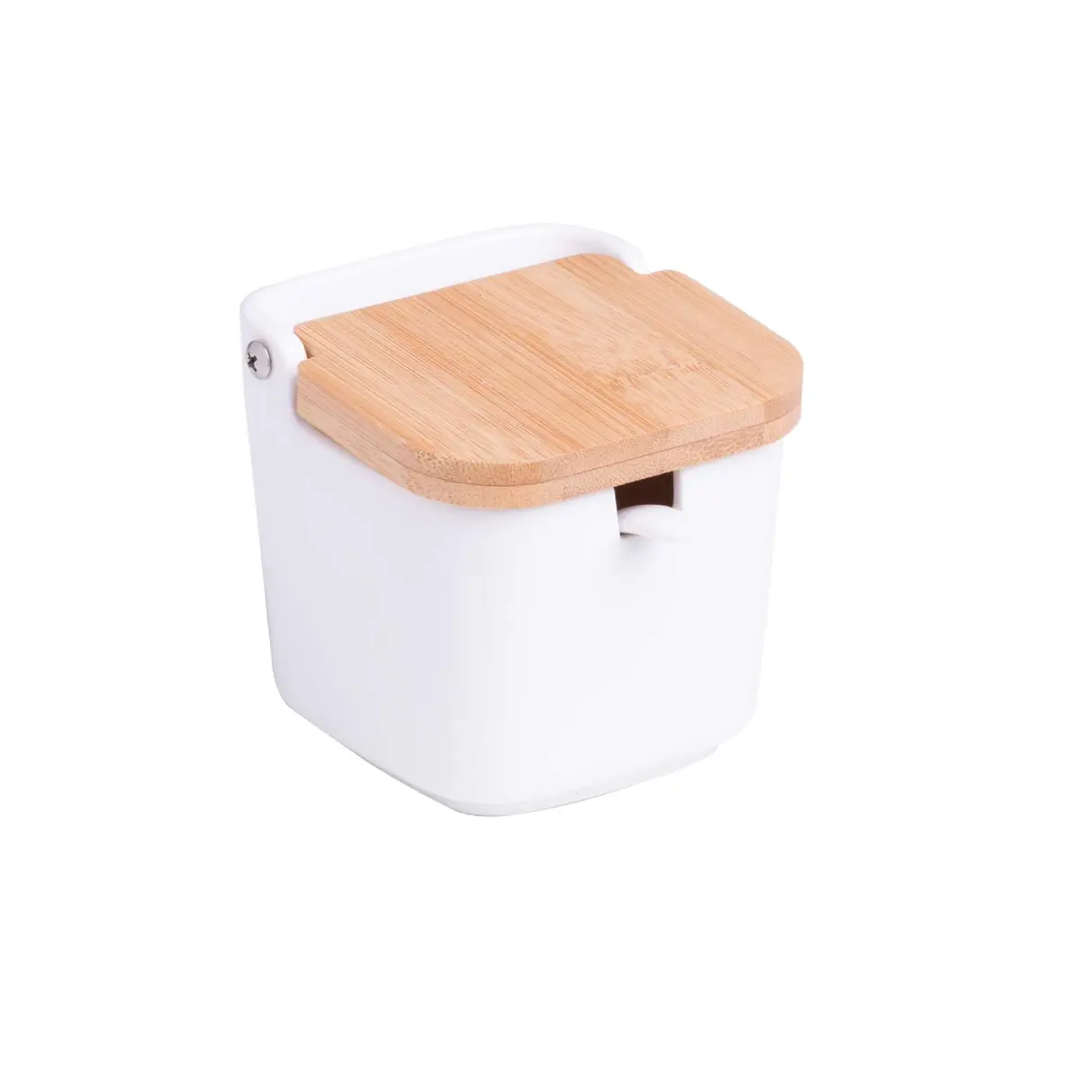 LYOR - Saleiro de Mesa de Cerâmica com Tampa de Bambu e Colher Bianco 10cm x 10,5cm x 10cm - 1