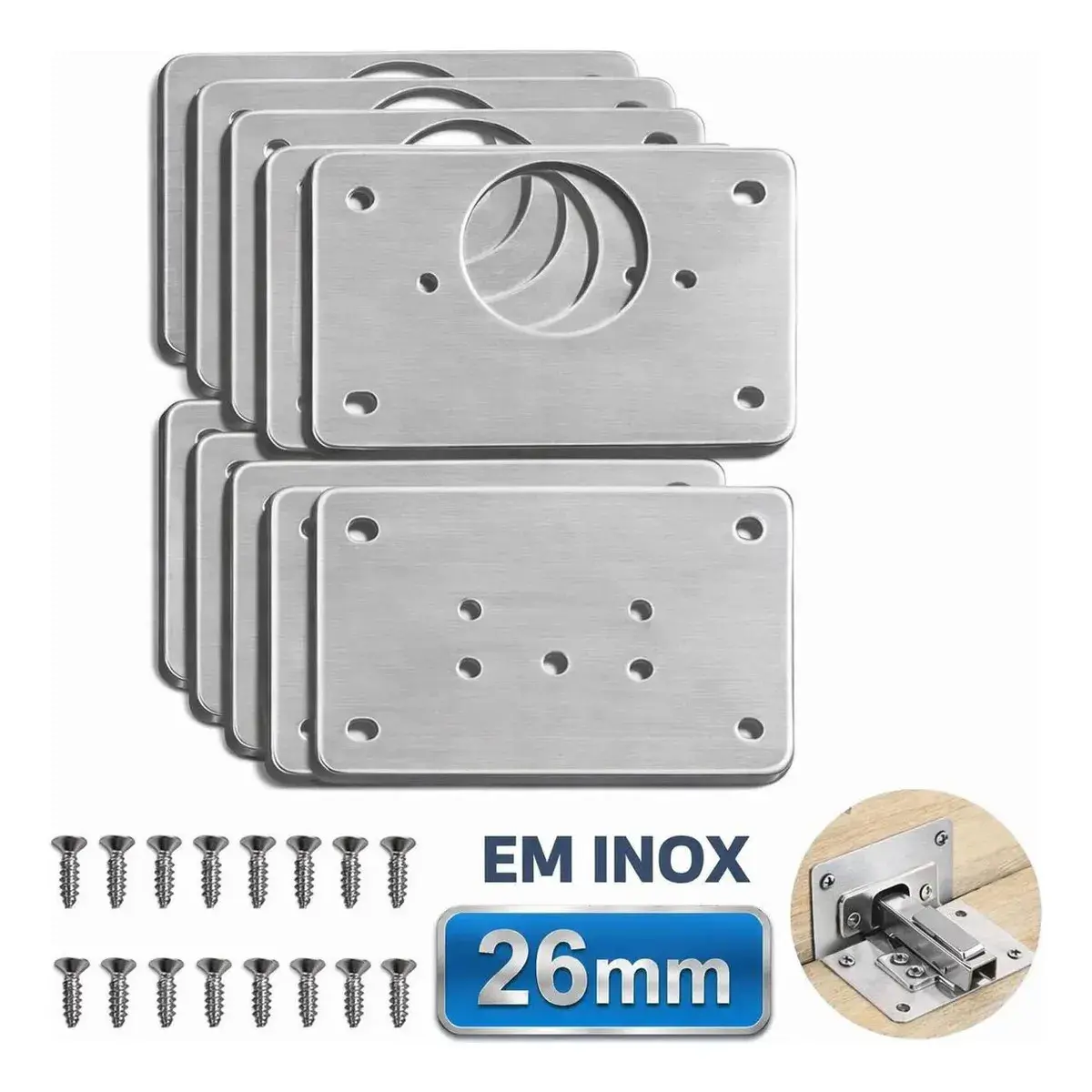 Kit 10 Placas 26mm Para Reparo de Porta Dobradiça Armário MDF - 1