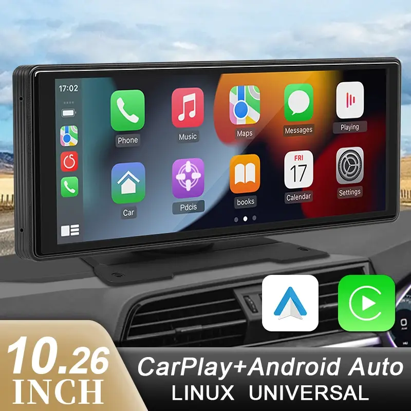 10.26 "rádio espelho do carro reprodutor de vídeo multimídia universal sem fio carplay android tela automática com bluetooth aux usb - 1