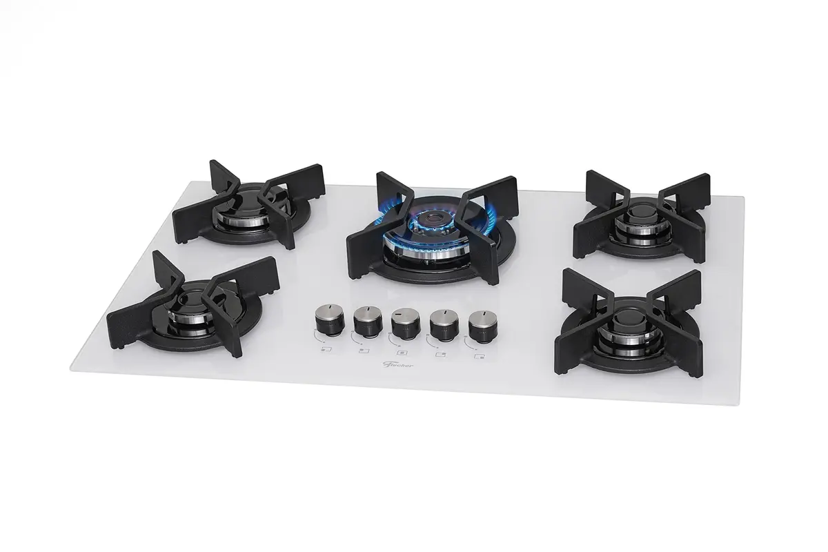 Fischer Cooktop à Gás 5 Bocas TC Infinity Mesa Vidro Branco Bivolt 26298-62470