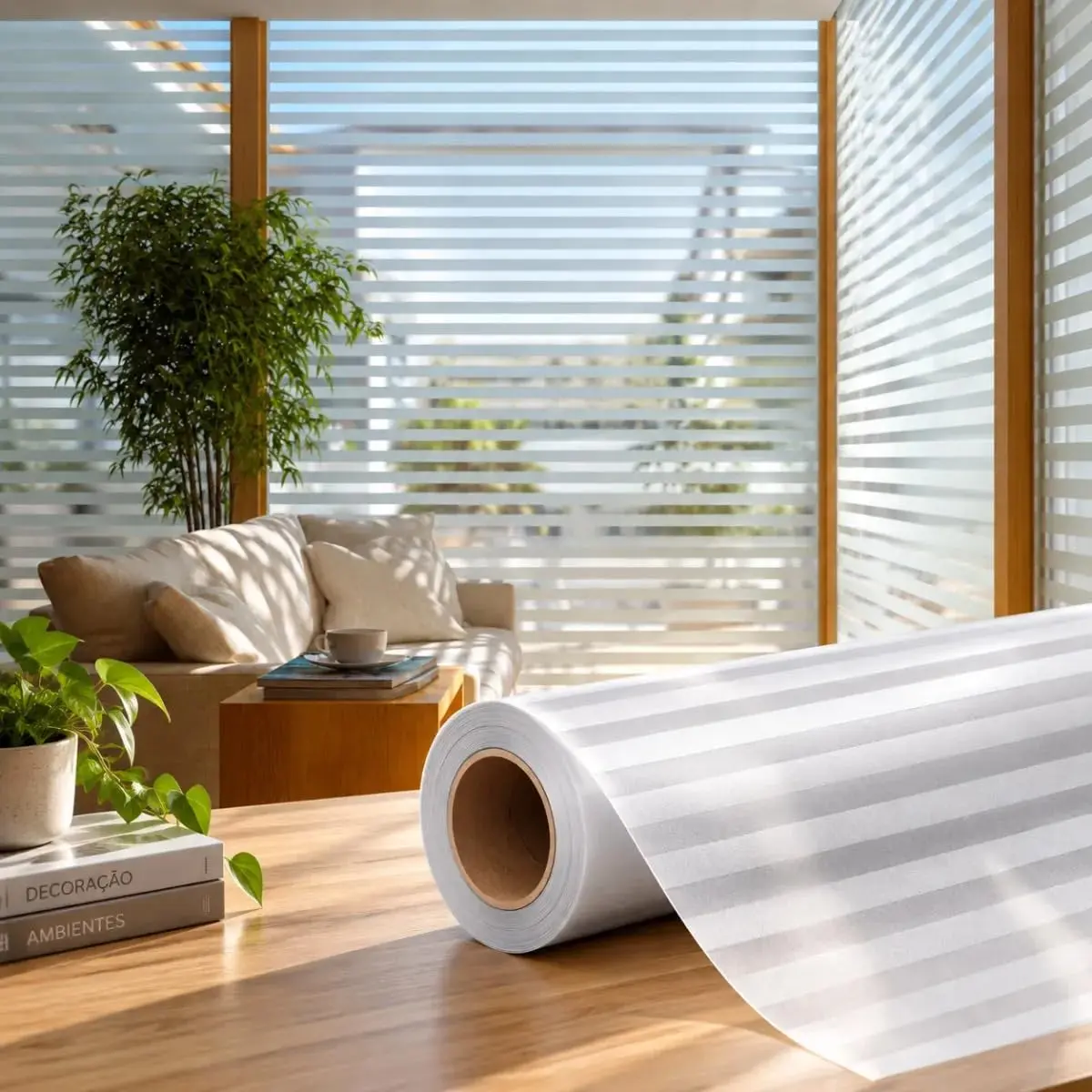 Película Adesiva Impermeável Jateada para Privacidade Vidros, Box, Janelas e Portas 2m x 1m (Jateado Persiana) - 1
