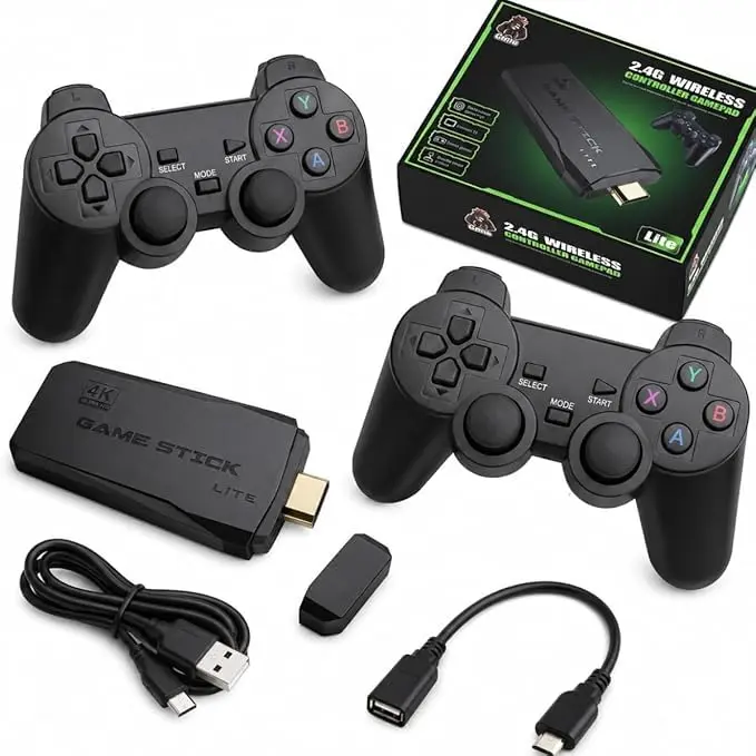 Jogo Stick 4K Retro Console com 2 Controles Sem Fio, HDMI Plug and Play, +20000 Jogos Clássicos, Compatível com TV, TV Box e Monitor, Versão Atualizada 2.0
