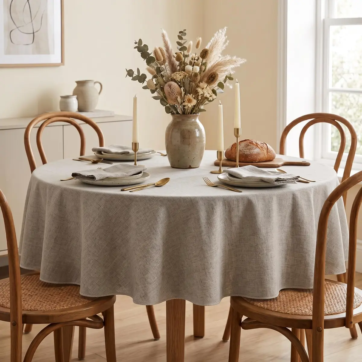 Toalha De Mesa Posta Redonda Linho Cru Natural 4 6 8 Lugares Decoração (1.50 m)