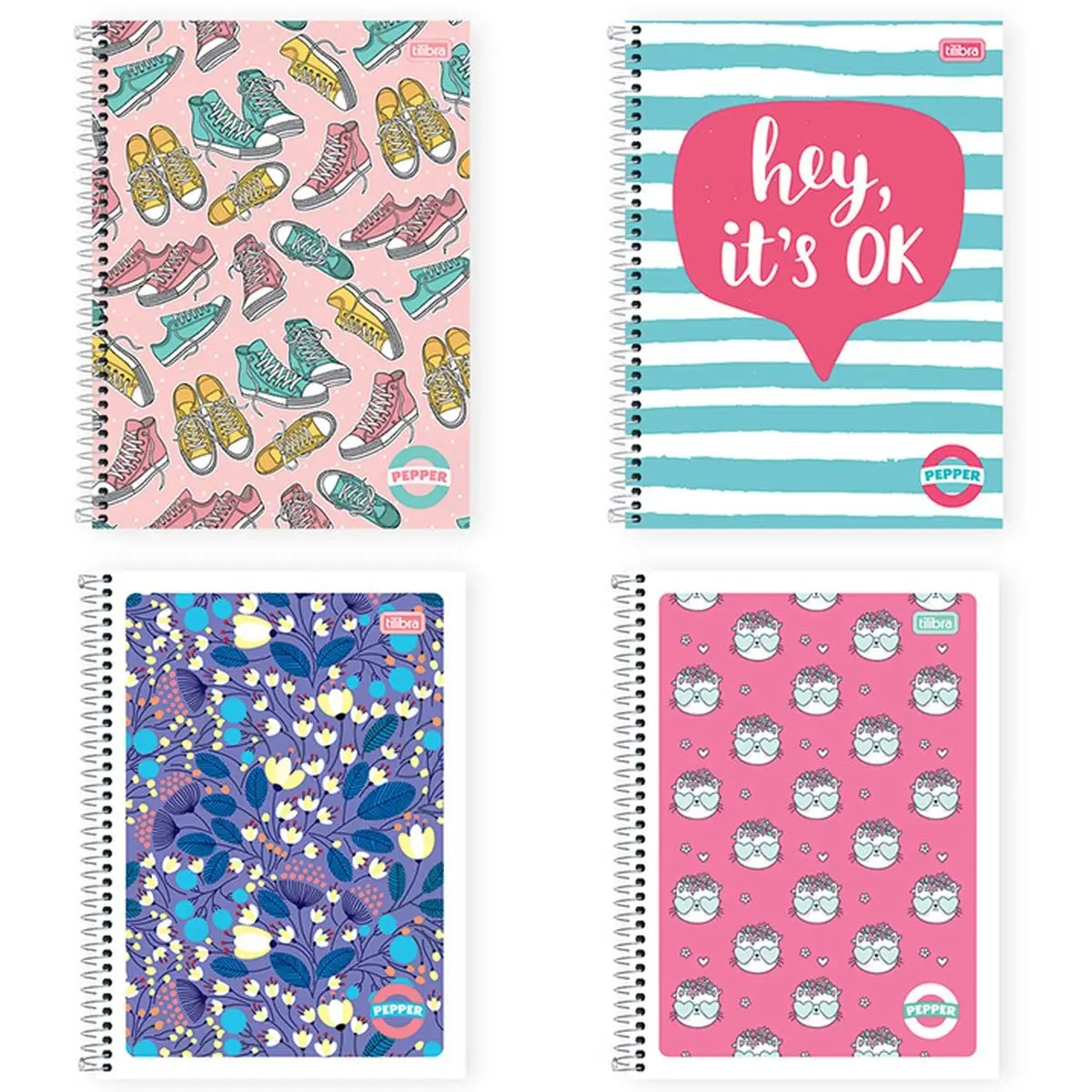 Caderno de 10 Matérias Capa Dura, Pacote com 4 Cadernos, 160 Folhas, Cores Sortidas, Tilibra, Modelo 15.981