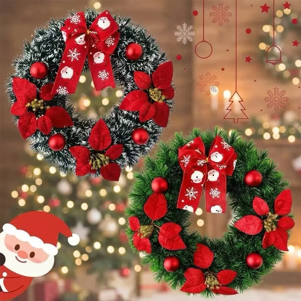 Guirlanda Natalina De Luxo Natal 37x37cm Decorações Porta Pendurado De Natal Feliz Natal Enfeite - 1