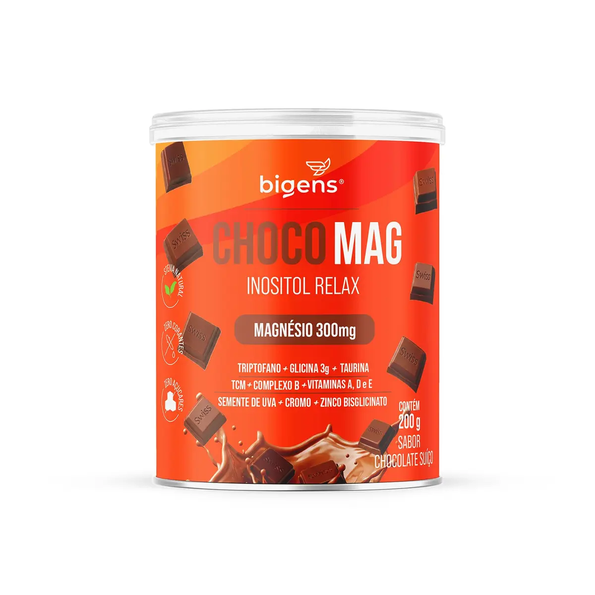 Bigens Choco Mag Inositol Relax, Sabor Chocolate Suíço, 200g