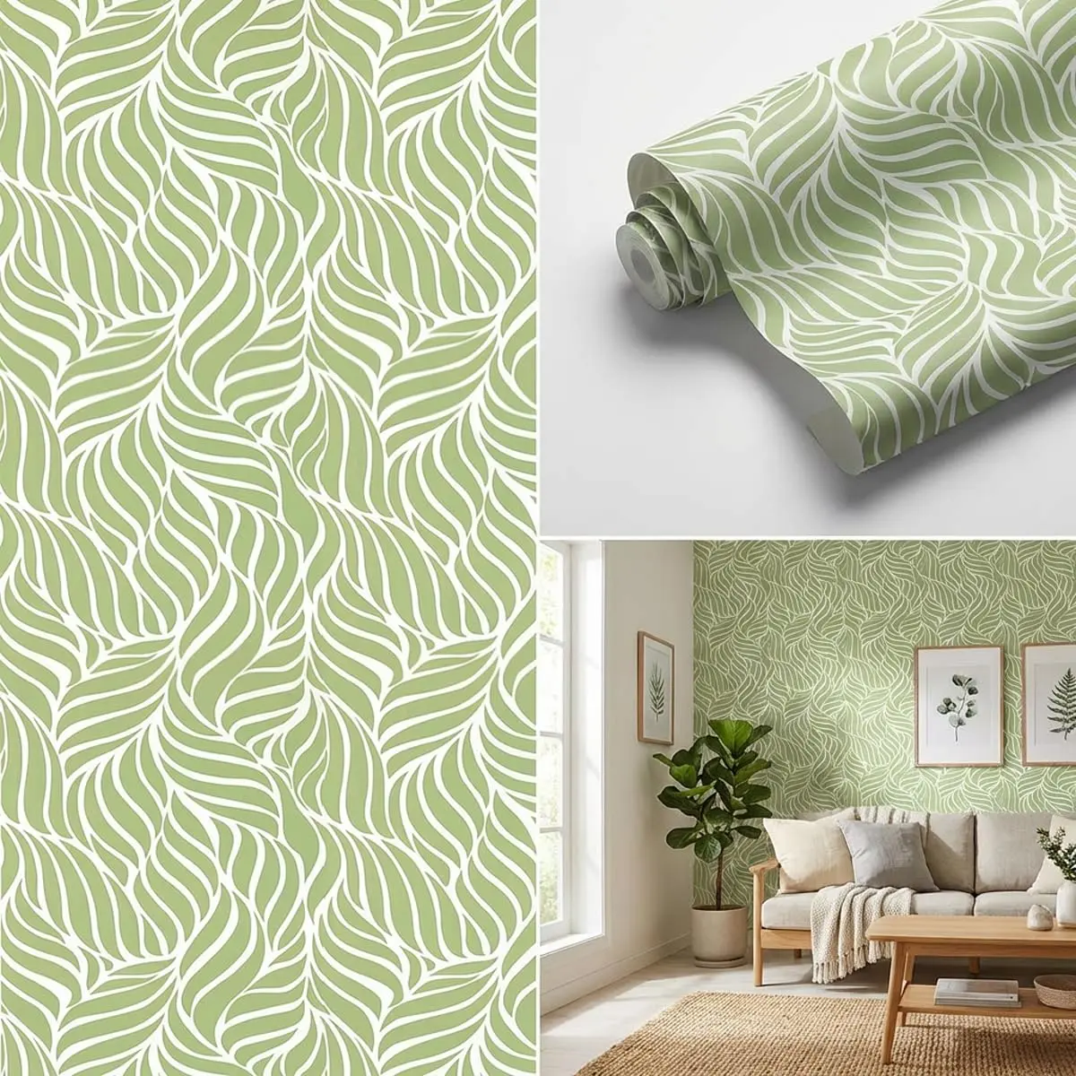 Papel de Parede Adesivo Floral Lavável Flor Adesivo Rolo 5 Metros (Folhagem)