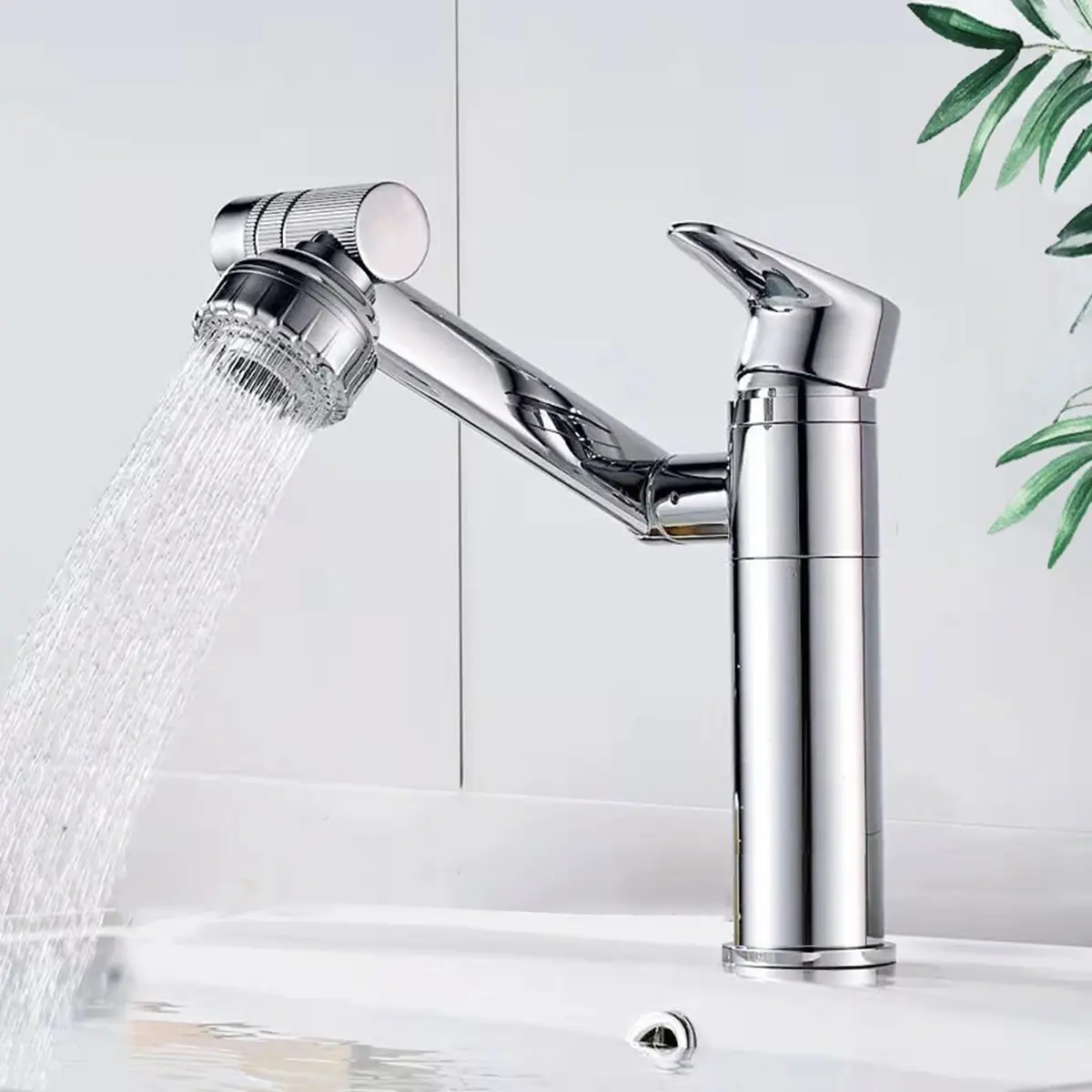 Torneiras Banheiro para Lavatório Giratórias 1080°,Misturadora para Lavatório em Aço Inoxidável, Torneira Moderna para Banheiro Ajustável Quente e Fria,Torneira de Cozinha com 2 Mangueiras (Prata)