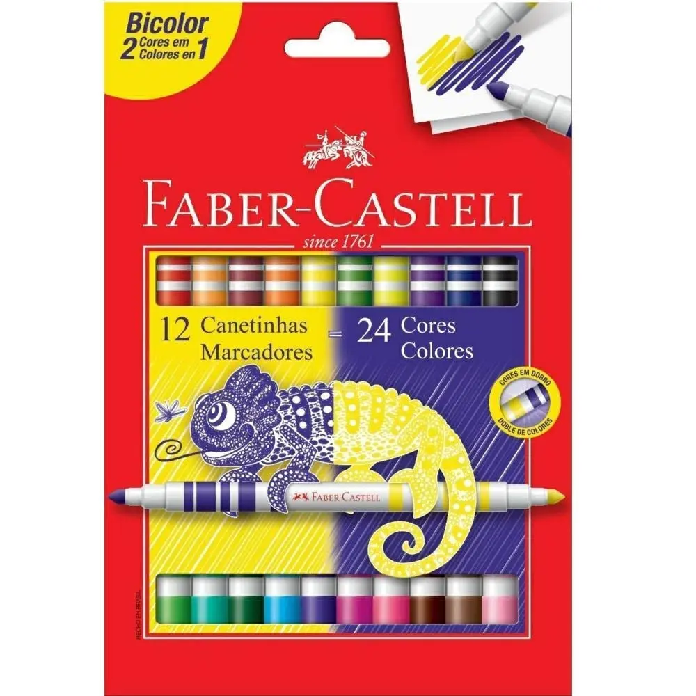 Hidrografica Bicolor 12 Canetas/24 Cores, Faber-Castell, 15.0612N, Mista - 1