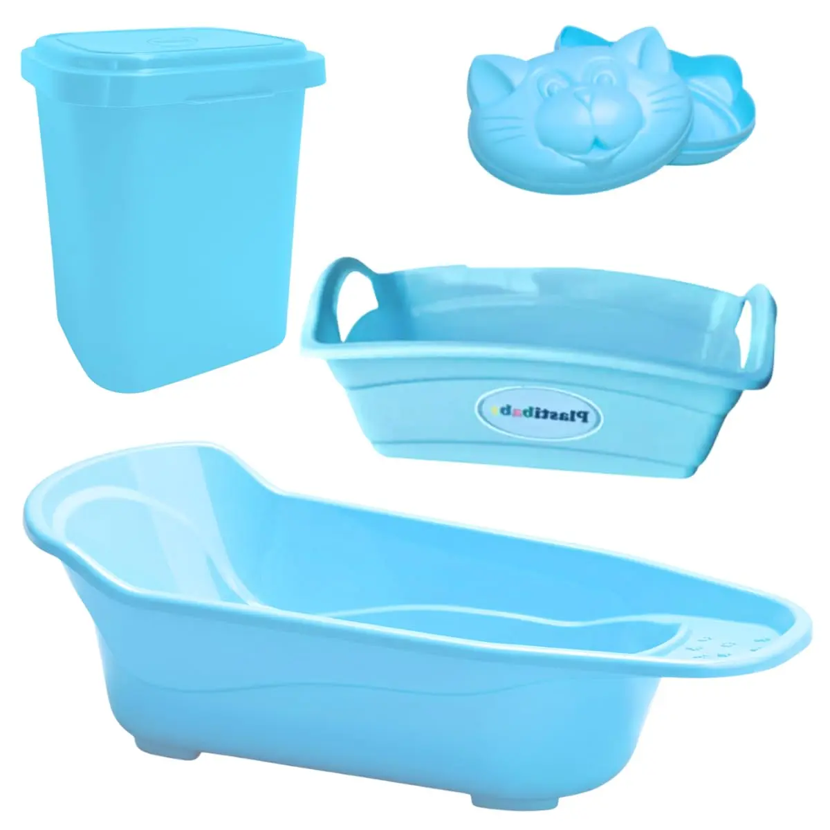 Kit Banheira Plastibaby 4 Peças com Organizador (Azul)