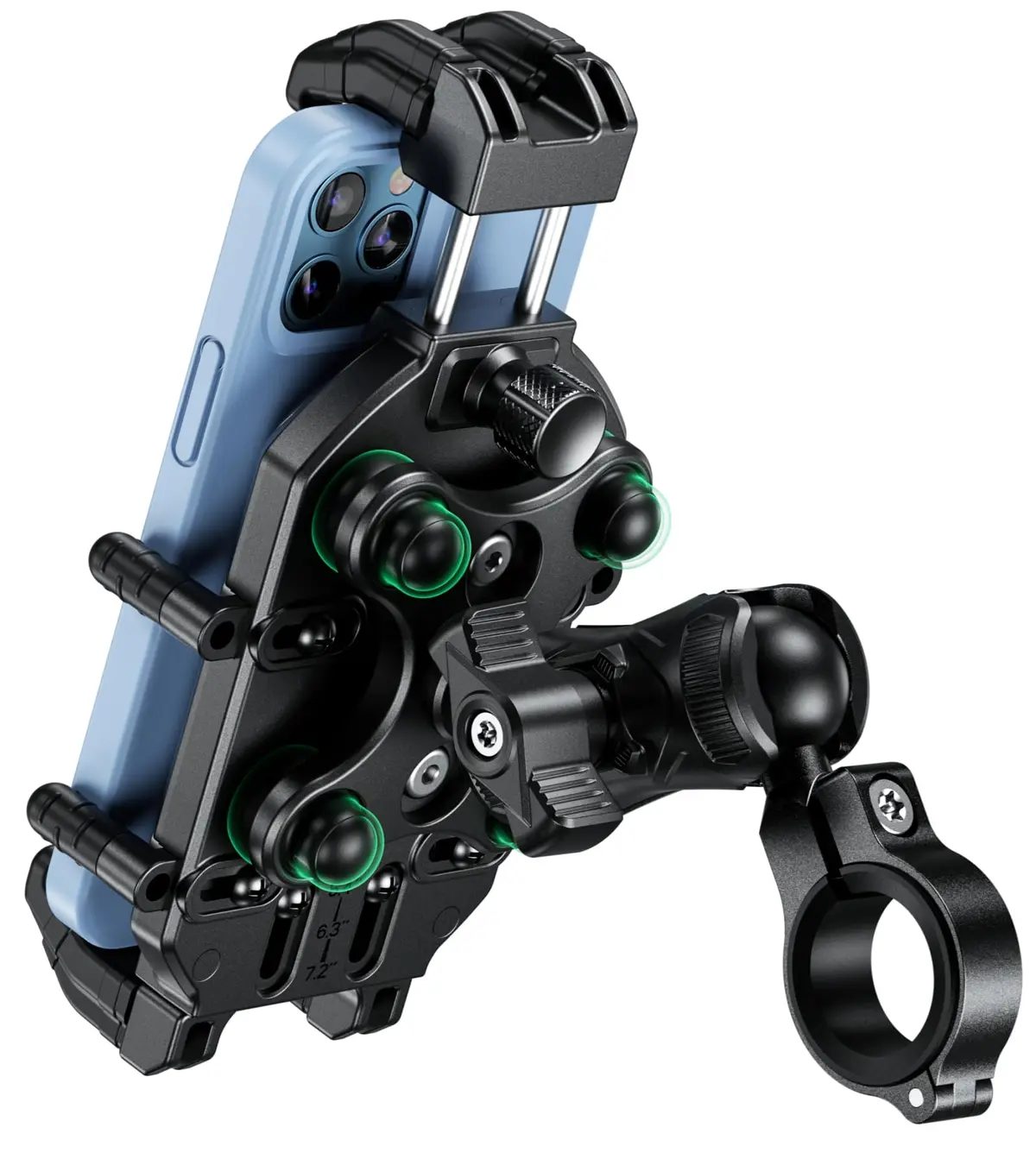 BRCOVAN Suporte de celular antifurto para motocicleta com amortecedor de vibração e trava segura de alta velocidade, suporte de celular de guidão de tamanho ajustável para bicicleta, scooter