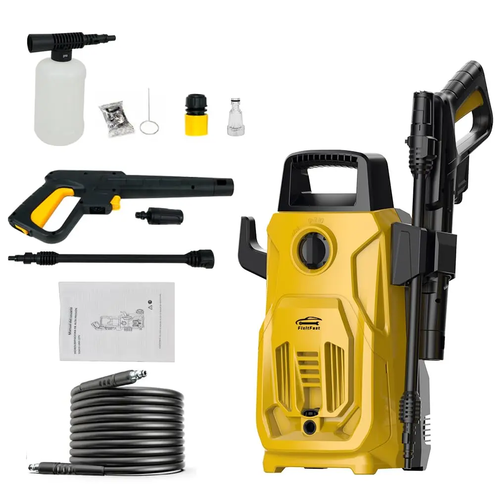 FINYQBET Lavadora de Alta Pressão Elétrica 1800W, 90 Bar, 7 L/min (127V) | com Aplicador de Detergente e Lança Regulável, para Carros/Garagens/Pátios, Limpeza Poderosa para Casa e Trabalho - 1