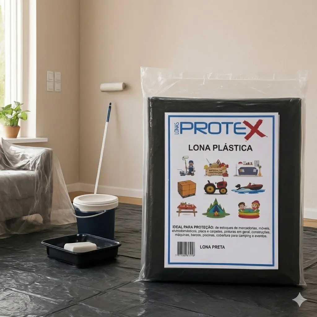 Lona Plástica Preta 4x5m Impermeável 20m². | Multiuso, Proteção para Pintura, Cobertura, Resistente