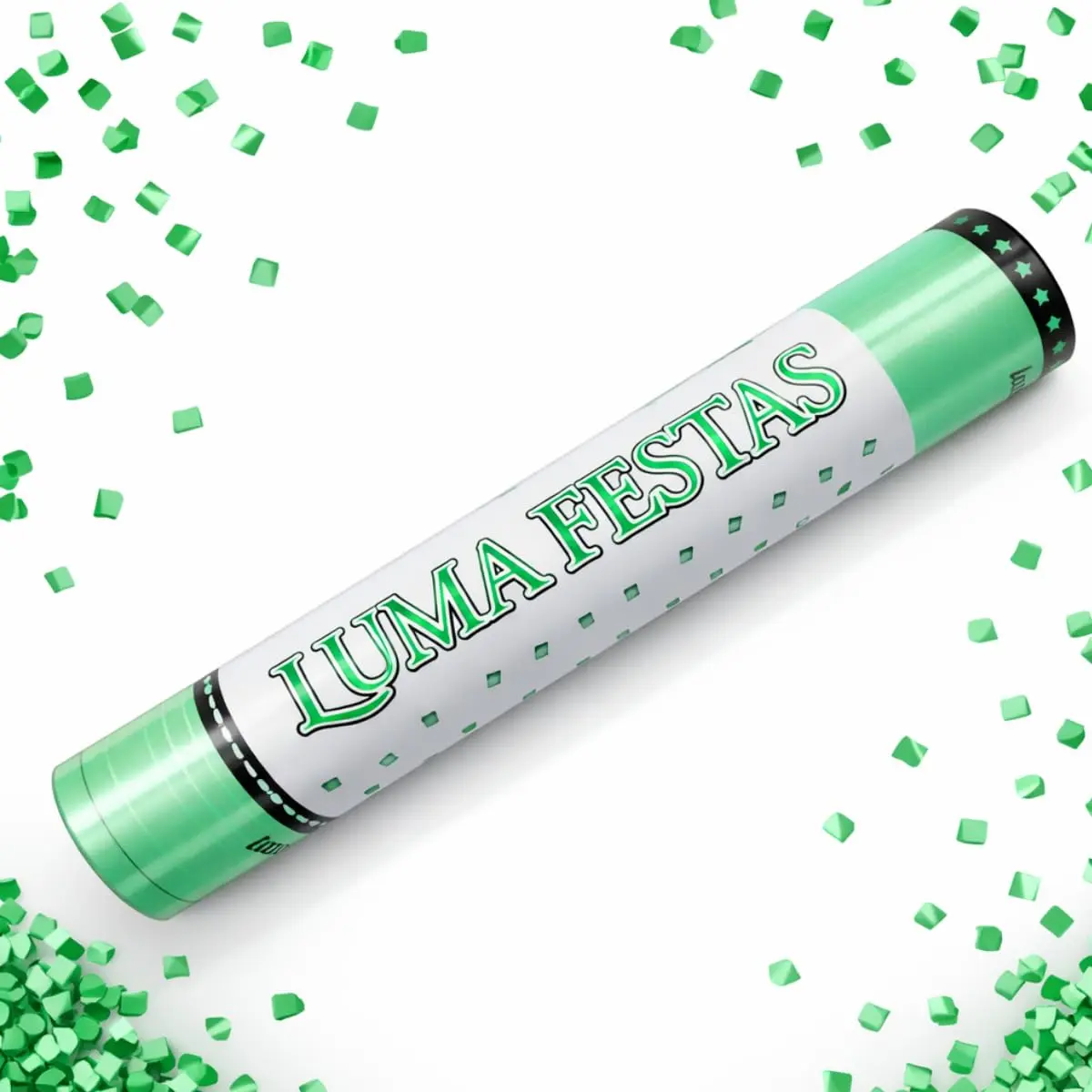 Lança Confete Manual 30cm com Papel Picado para Festa Verde | Disponível em prata, dourado, azul, vermelho, verde, magenta e colorido. Ideal para festas