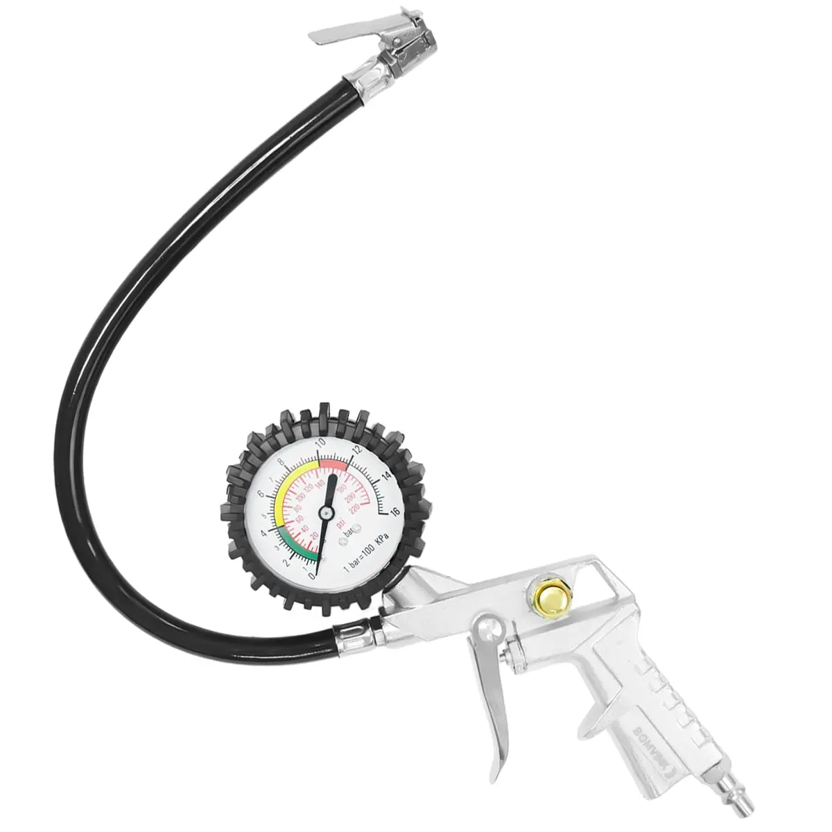 Pistola Calibrador De Pneus Pneumático 1/4" Npt Com Manômetro 220 Psi Engate Rápido