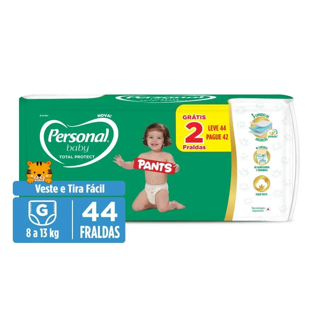 Personal Fralda Baby Total Protect Pants Grande, 44 Unidades - 1