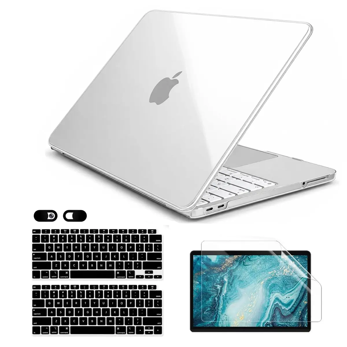 Capa para Macbook Neo 13" A3404(2026), Como Duas Películas de Teclado de Versões Diferentes, Uma Película de Proteção para o Ecrã e Duas Capas de Privacidade para a Câmara, Transparente Cristal