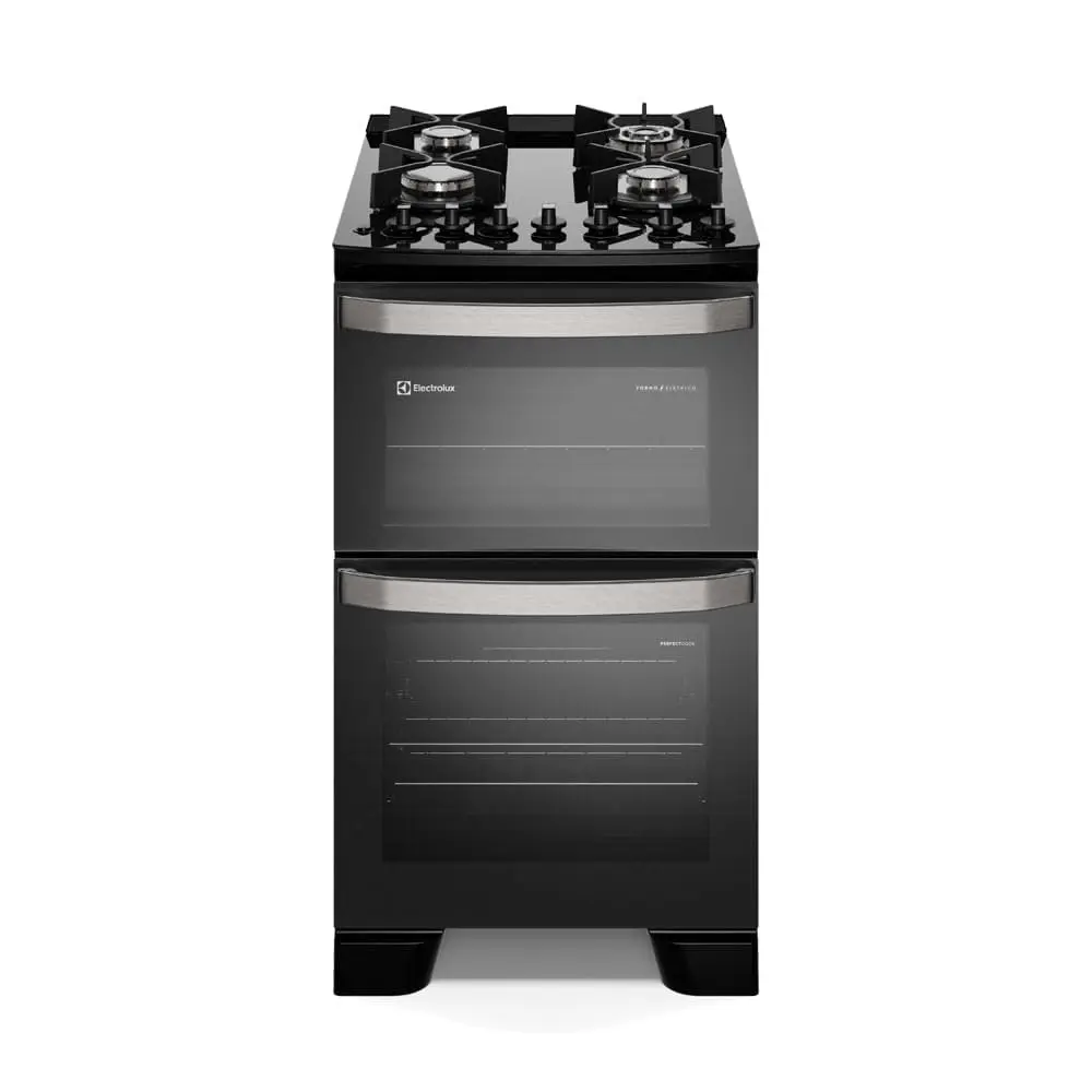 Electrolux Fogão 4 bocas Electrolux Preto Experience Mesa de Vidro, 2 Fornos e Grade de Ferro Fundido (FE4DB) 220V - 1