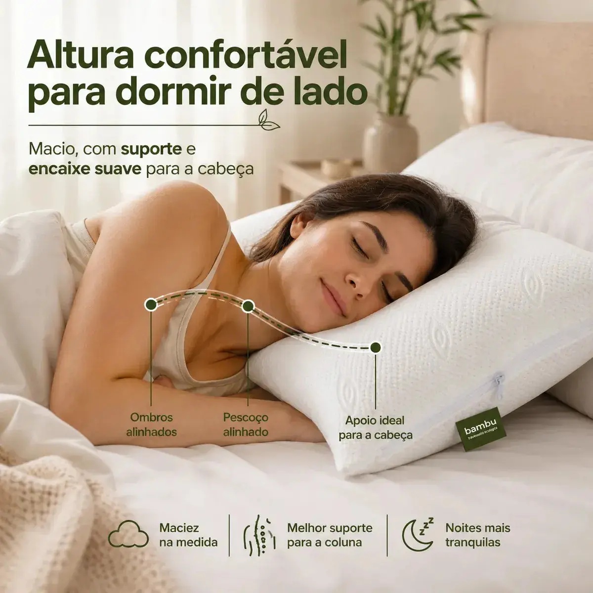 Kit 2 Travesseiros Hotel Bambu Hipoalergênico Antiácaro Antibacteriano Lavável Com Zíper Fibra De Poliéster 50x70 O Travesseiro thumbnail 3