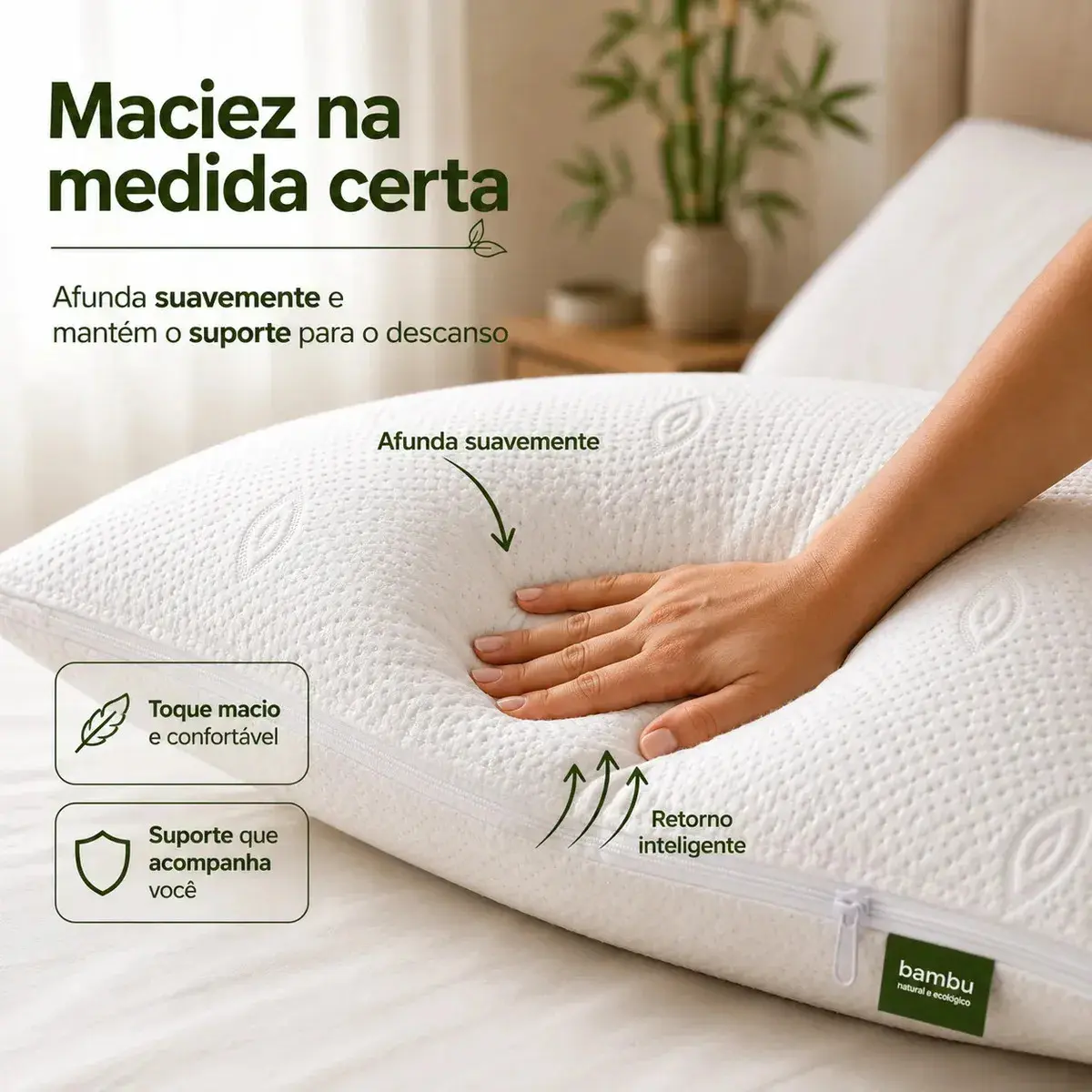 Kit 2 Travesseiros Hotel Bambu Hipoalergênico Antiácaro Antibacteriano Lavável Com Zíper Fibra De Poliéster 50x70 O Travesseiro thumbnail 5