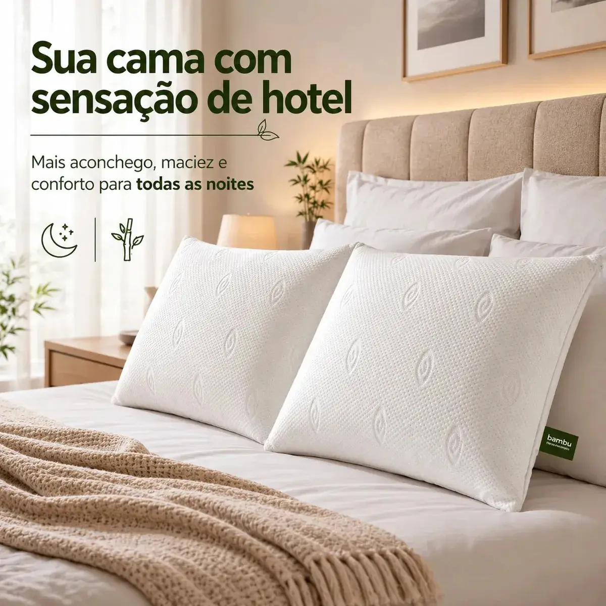 Kit 2 Travesseiros Hotel Bambu Hipoalergênico Antiácaro Antibacteriano Lavável Com Zíper Fibra De Poliéster 50x70 O Travesseiro thumbnail 6