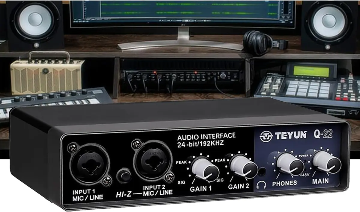 TEYUN interface de audio,Placa de som profissional de canal duplo com USB 2.0 de alta velocidade, função de monitor para estúdio/gravação musical/gravação vocal/jogos/Alto-Falantes de Computador