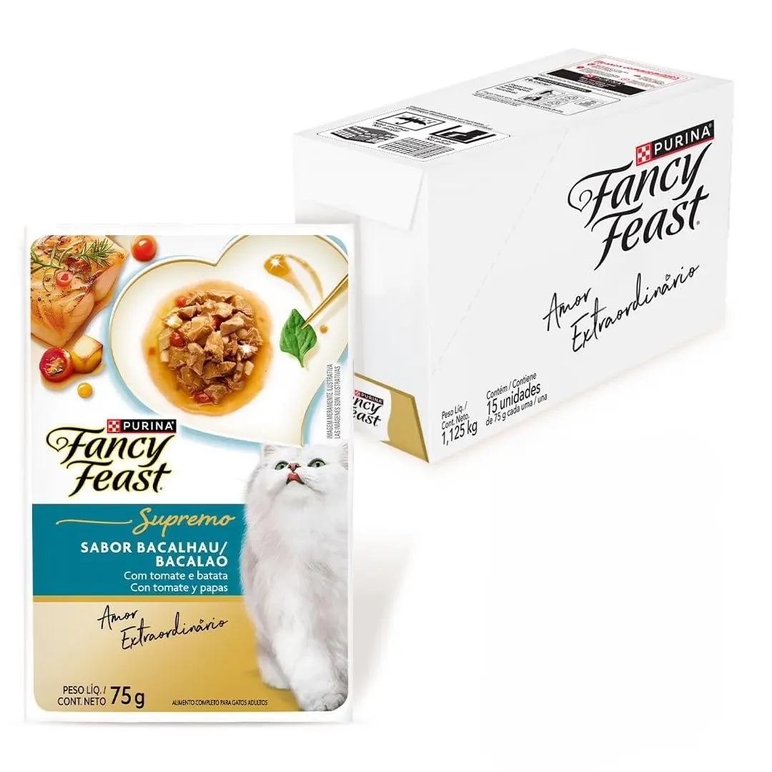 Ração Úmida PURINA® FANCY FEAST® Supremo Bacalhau para Gatos Adultos 75g - 15 unidades