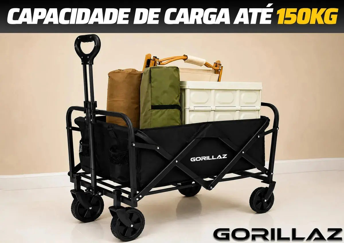 Carrinho Multiuso 150kg Dobrável Portátil Reforçado Praia Camping Feira Pesca GCM-150 Gorillaz thumbnail 2