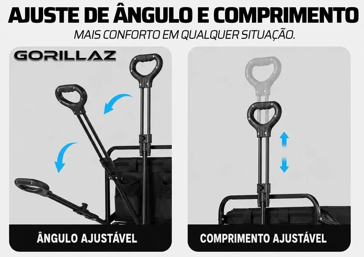Carrinho Multiuso 150kg Dobrável Portátil Reforçado Praia Camping Feira Pesca GCM-150 Gorillaz thumbnail 6