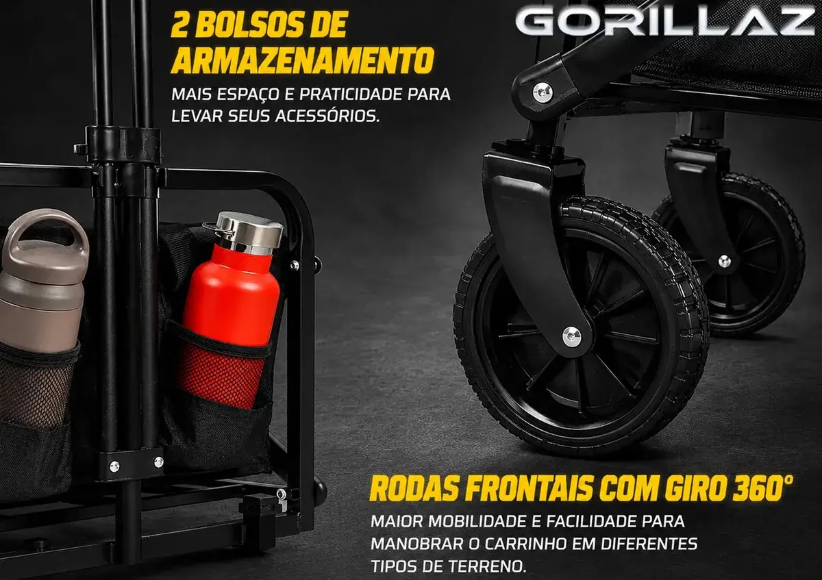 Carrinho Multiuso 150kg Dobrável Portátil Reforçado Praia Camping Feira Pesca GCM-150 Gorillaz thumbnail 9