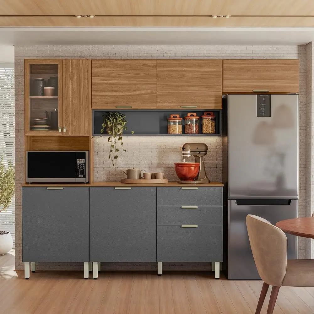 Armário de Cozinha Compacta Demóbile Alba com Balcão 8 Portas 2 Gavetas