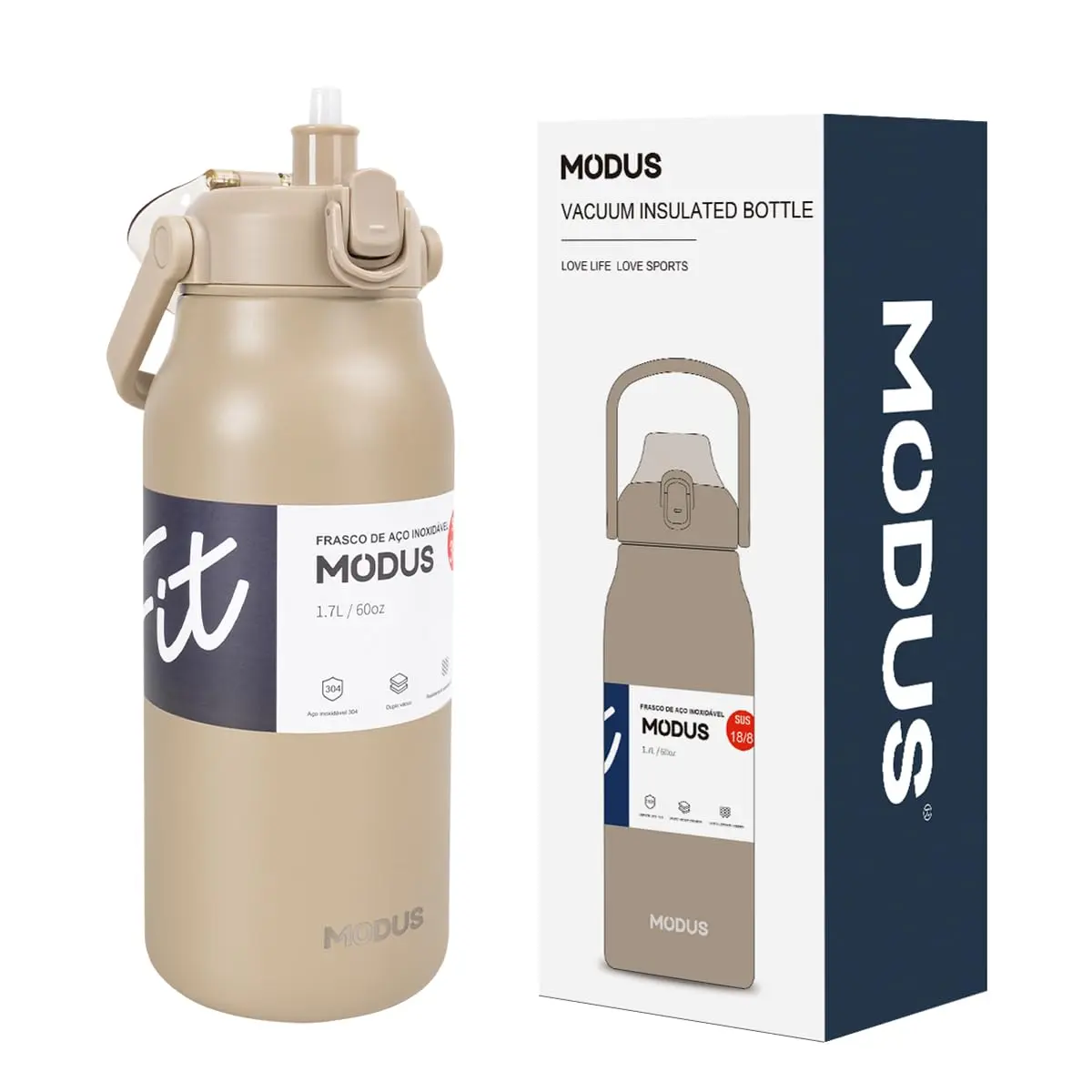 Garrafa Térmica De Grande Capacidade Isolada a Vácuo 1700mL (Marrom)